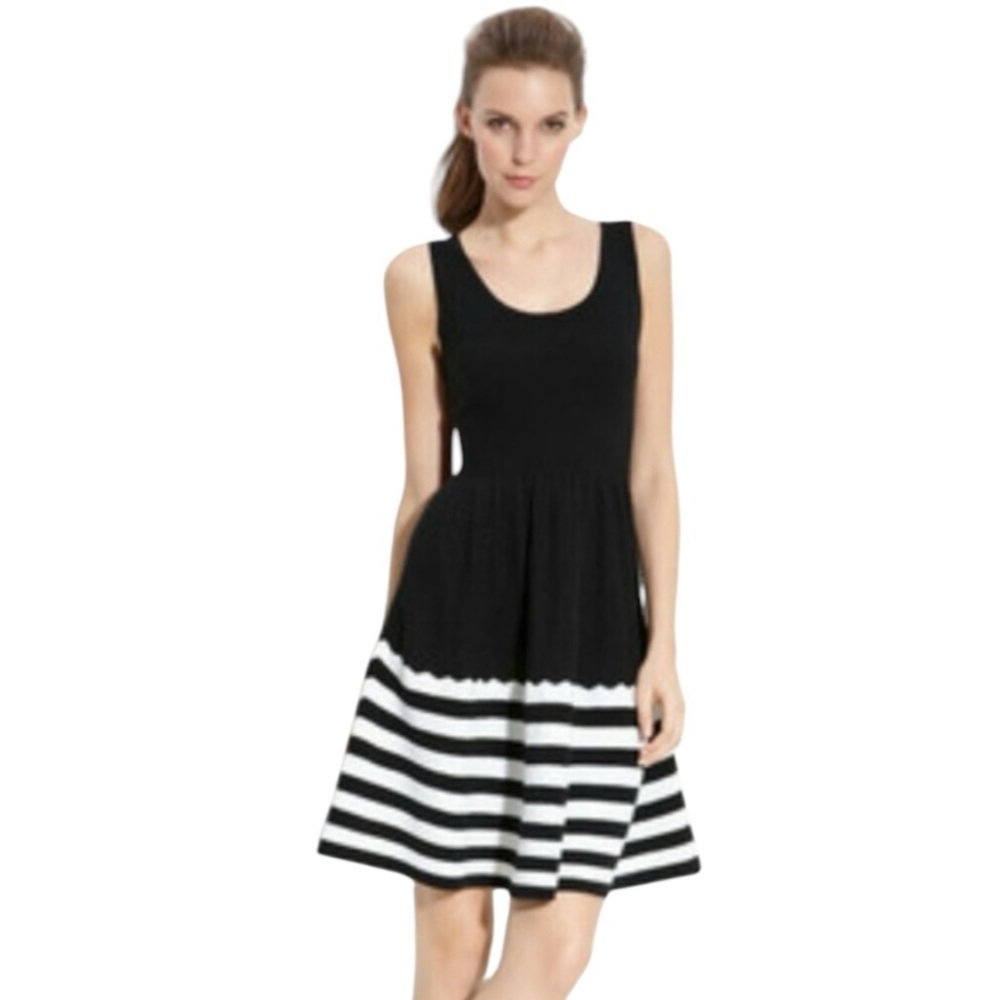 Kate Spade‎ Sandra 100% Wool Ribbed Mini Dress Striped Black White Size XS Party - Picture 2 of 12